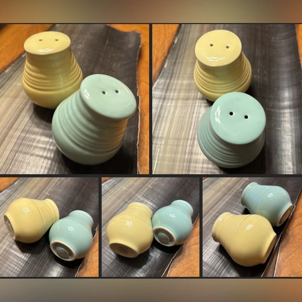 Vintage Mid Century S&P Ceramic Art Pottery Sea Foam Green & Yellow Shakers